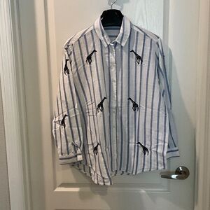 Zara Blue and White Striped Shirt with Giraffe Pattern